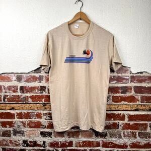 Vintage Cancun Shirt Size Medium Tan Single Stitch Mexico Vacation Travel 90s